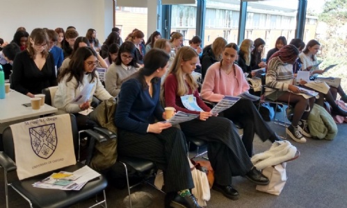 Collage of pictures of students visiting Oxford University